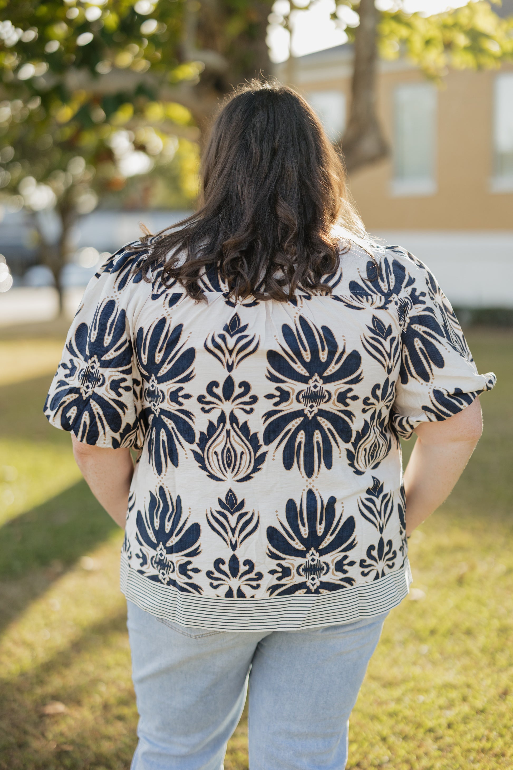 Bubble Sleeve Printed Woven Top