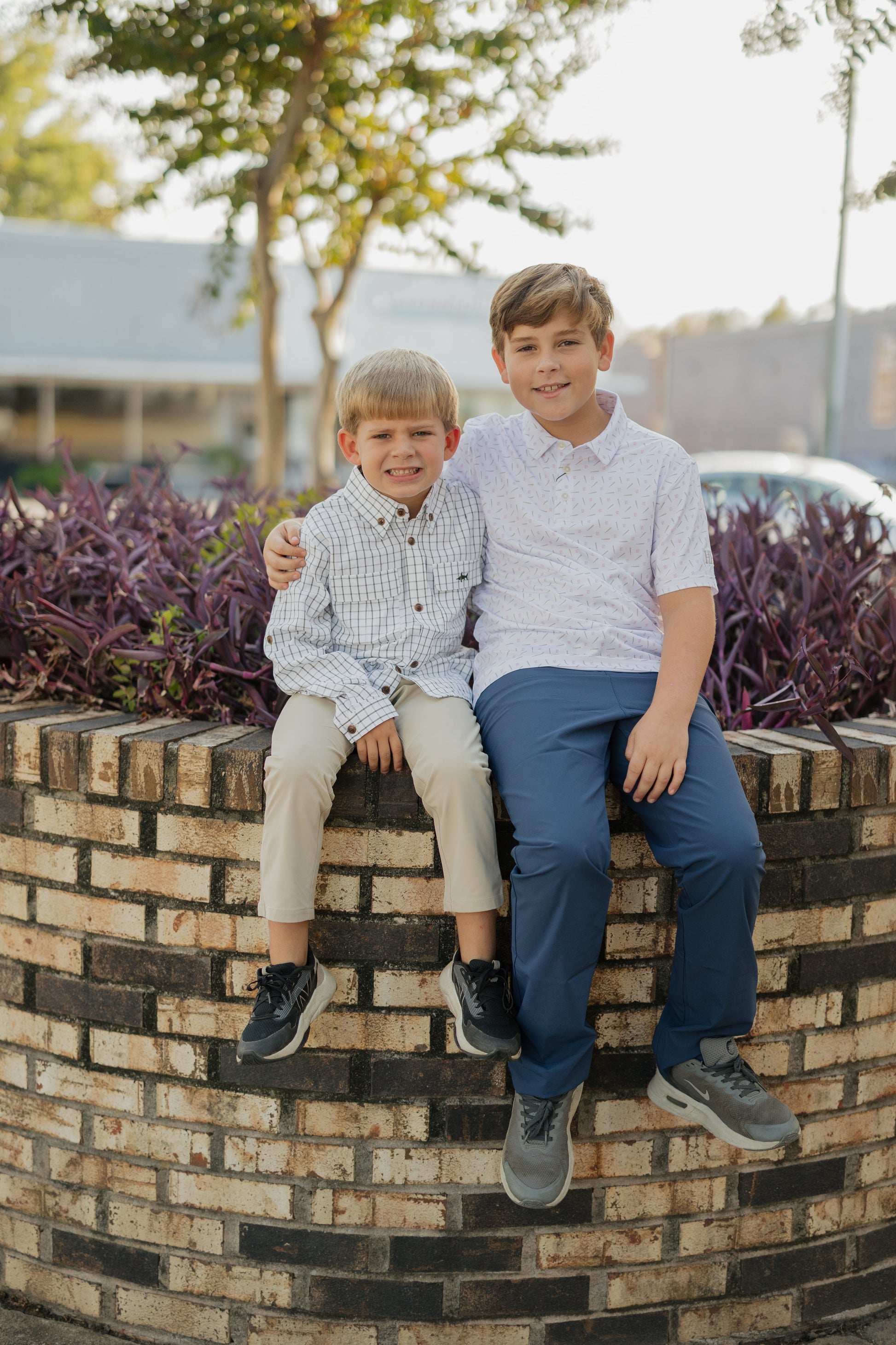 Saltwater Boys Company - Flagler Boys Fishing Shirt Olive & White Plaid
