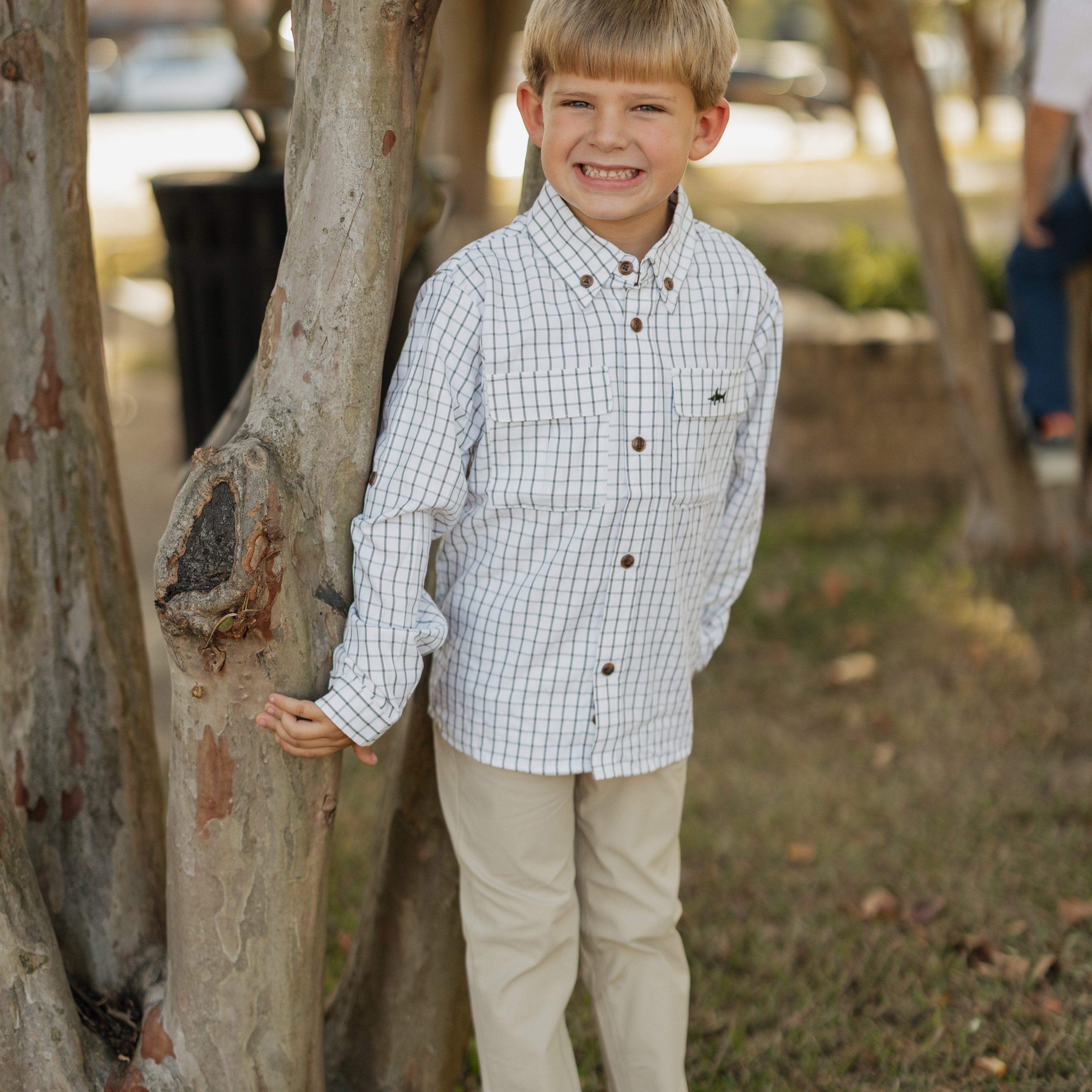 Saltwater Boys Company - Flagler Boys Fishing Shirt Olive & White Plaid