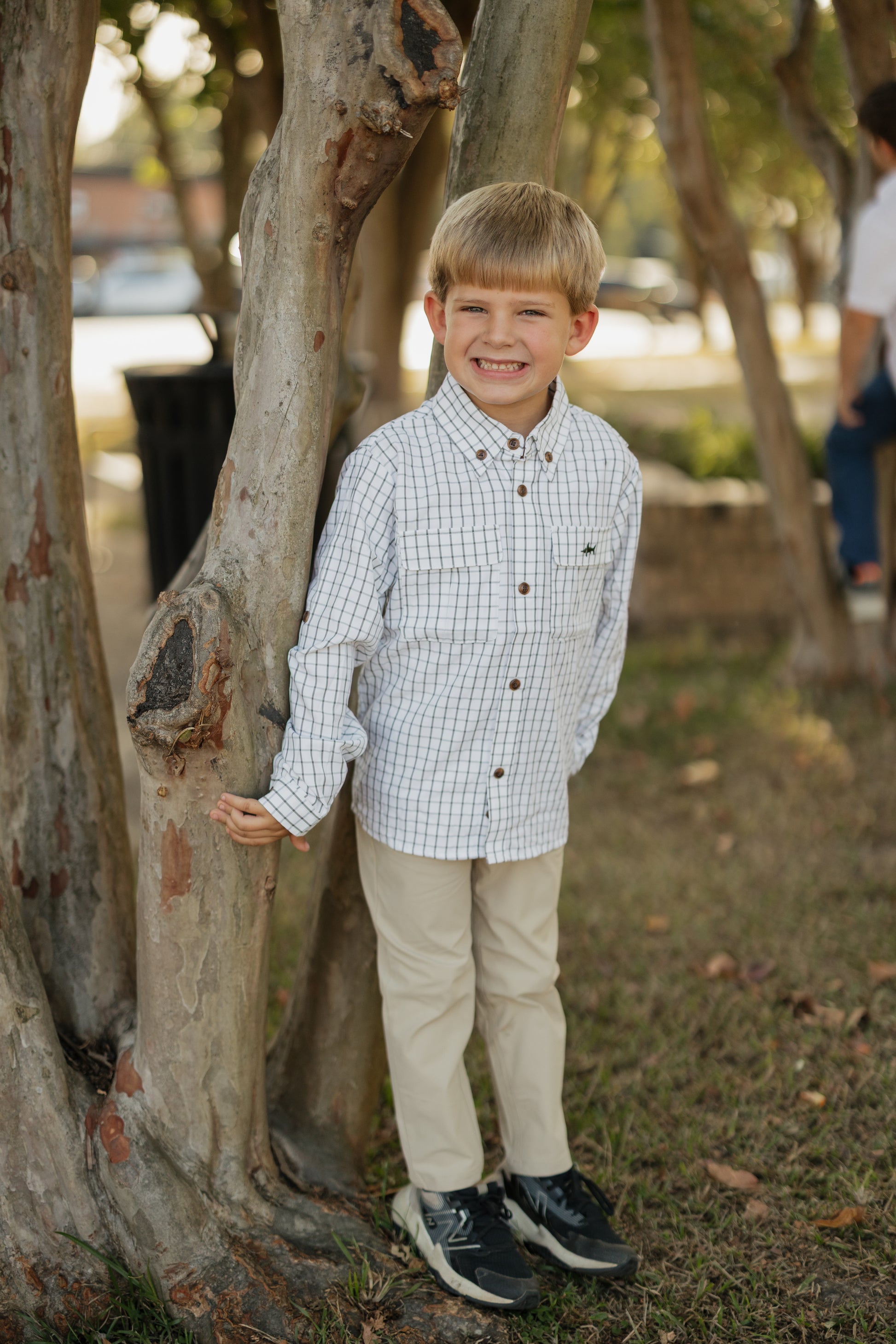Saltwater Boys Company - Flagler Boys Fishing Shirt Olive & White Plaid