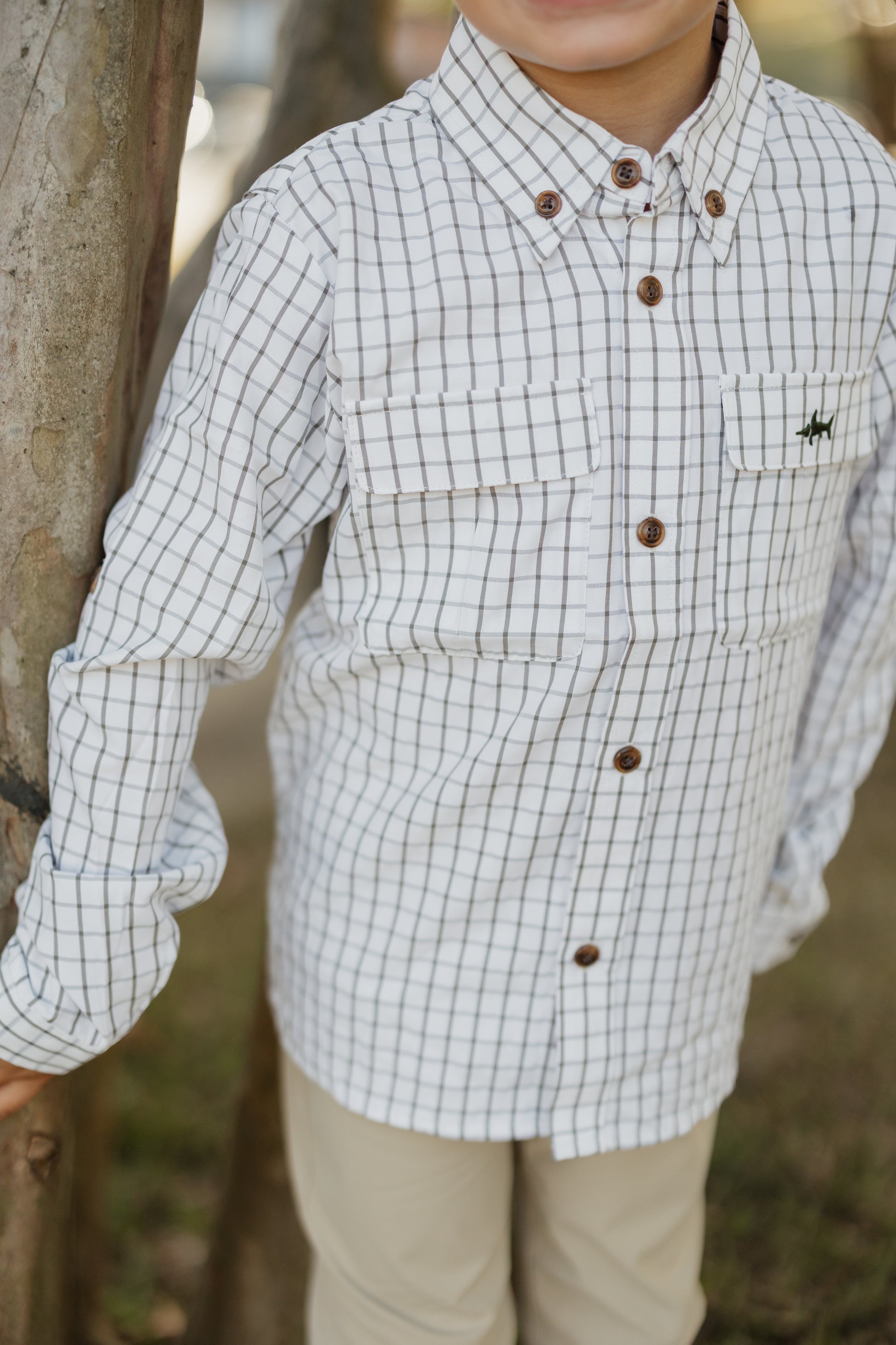 Saltwater Boys Company - Flagler Boys Fishing Shirt Olive & White Plaid