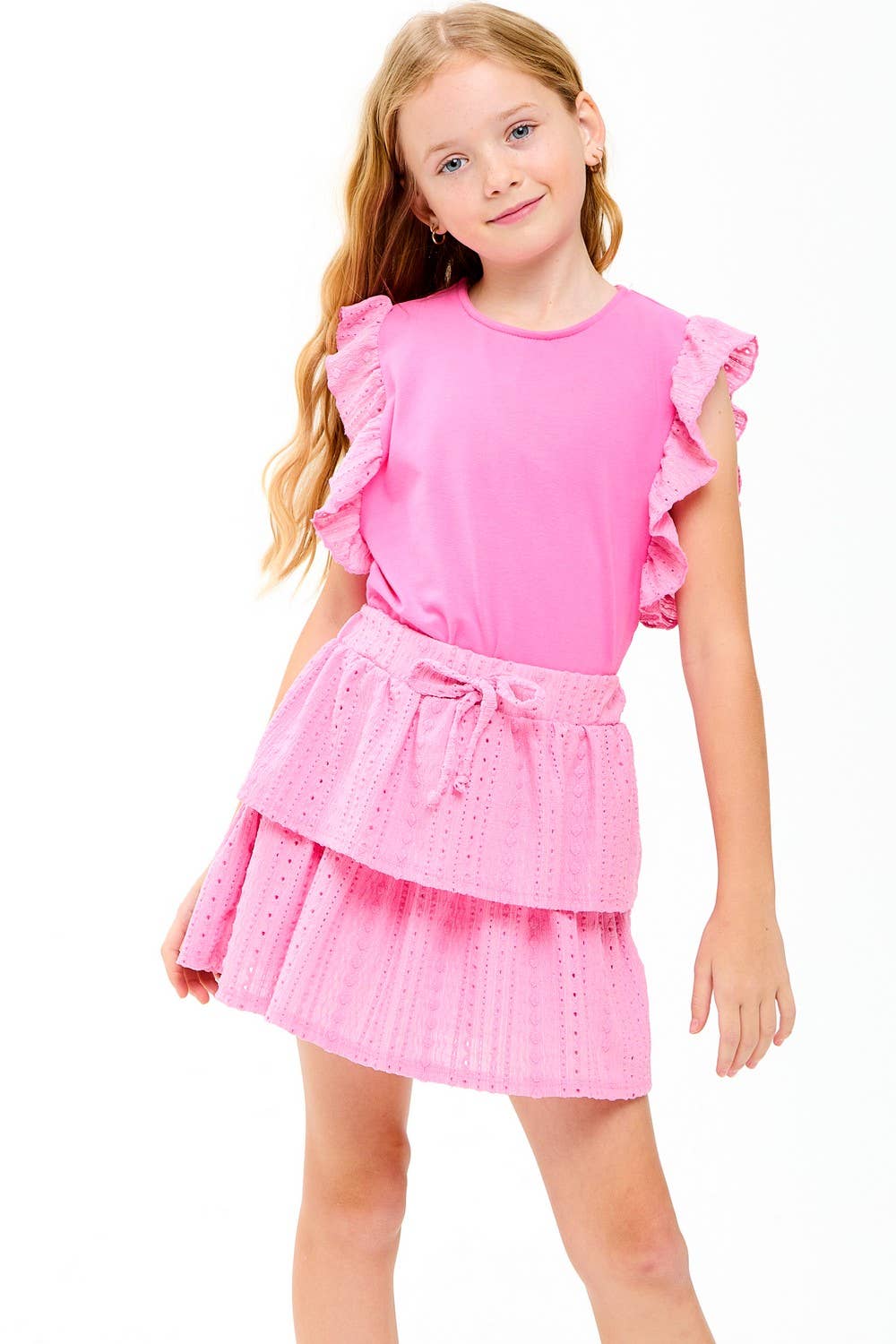 Good Girl - Embroidered Eyelet Tiered Ruffle Skort
