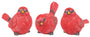 Three red bird figurines on a white background