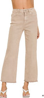 Beige wide-leg jeans on a white background