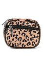 Leopard print pouch with a zipper on a white background
