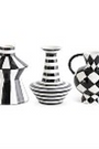 Three black and white checkered vases on a white background