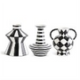 Three black and white checkered vases on a white background