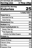 Nutrition facts label for a product with 45 calories per serving, 12g of carbohydrates, and 10mg of potassium.