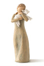 Decorative figurine of a woman holding a dove on a white background