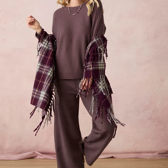 Heavenly-Luxe Cable Knit Detail Dolman Set