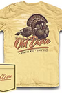 Beige t-shirt with graphic design of a bear and text on a matching pouch.