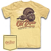 Beige t-shirt with graphic design of a bear and text on a matching pouch.