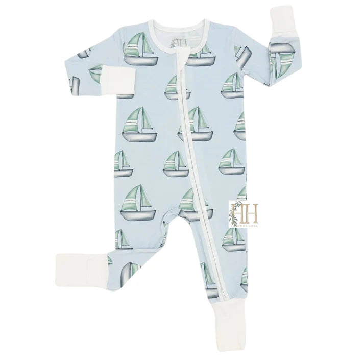 Boys Sailboat Double Zipper Romper