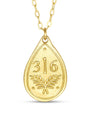 Gold teardrop-shaped pendant with '316' engraved on a white background