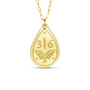 Gold teardrop-shaped pendant with '316' engraved on a white background