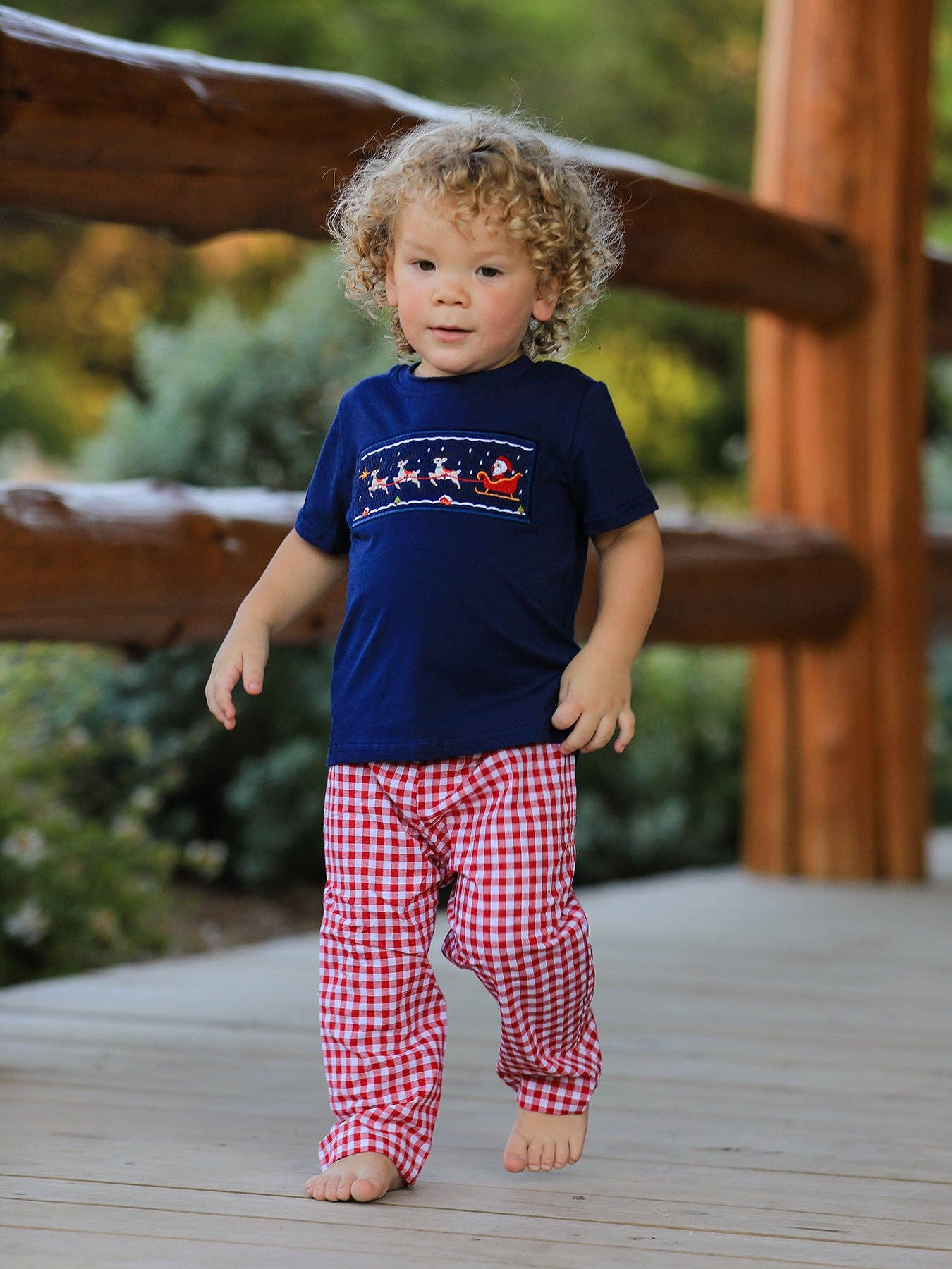Rylee Faith Designs - Christmas Holiday Celebration Boys Set: Navy with Santa Sleigh