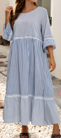 LDC Stripe Crisscross Lace Striped Patchwork Plus Size Dress