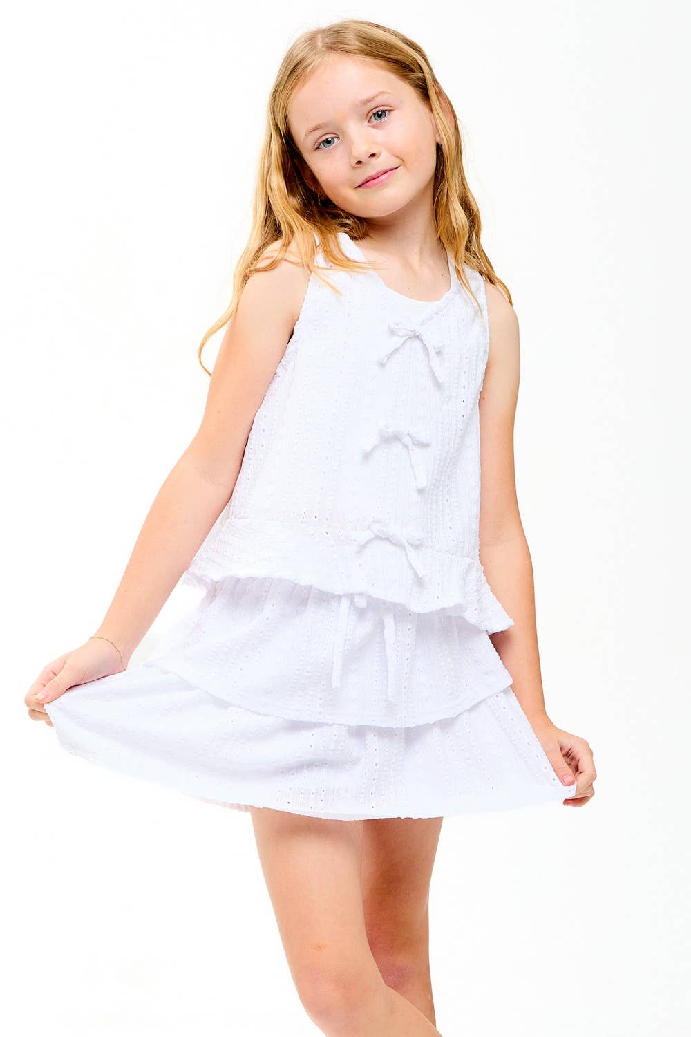 Good Girl - Embroidered Eyelet Tiered Ruffle Skort