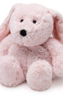 Pink plush bunny toy on a white background