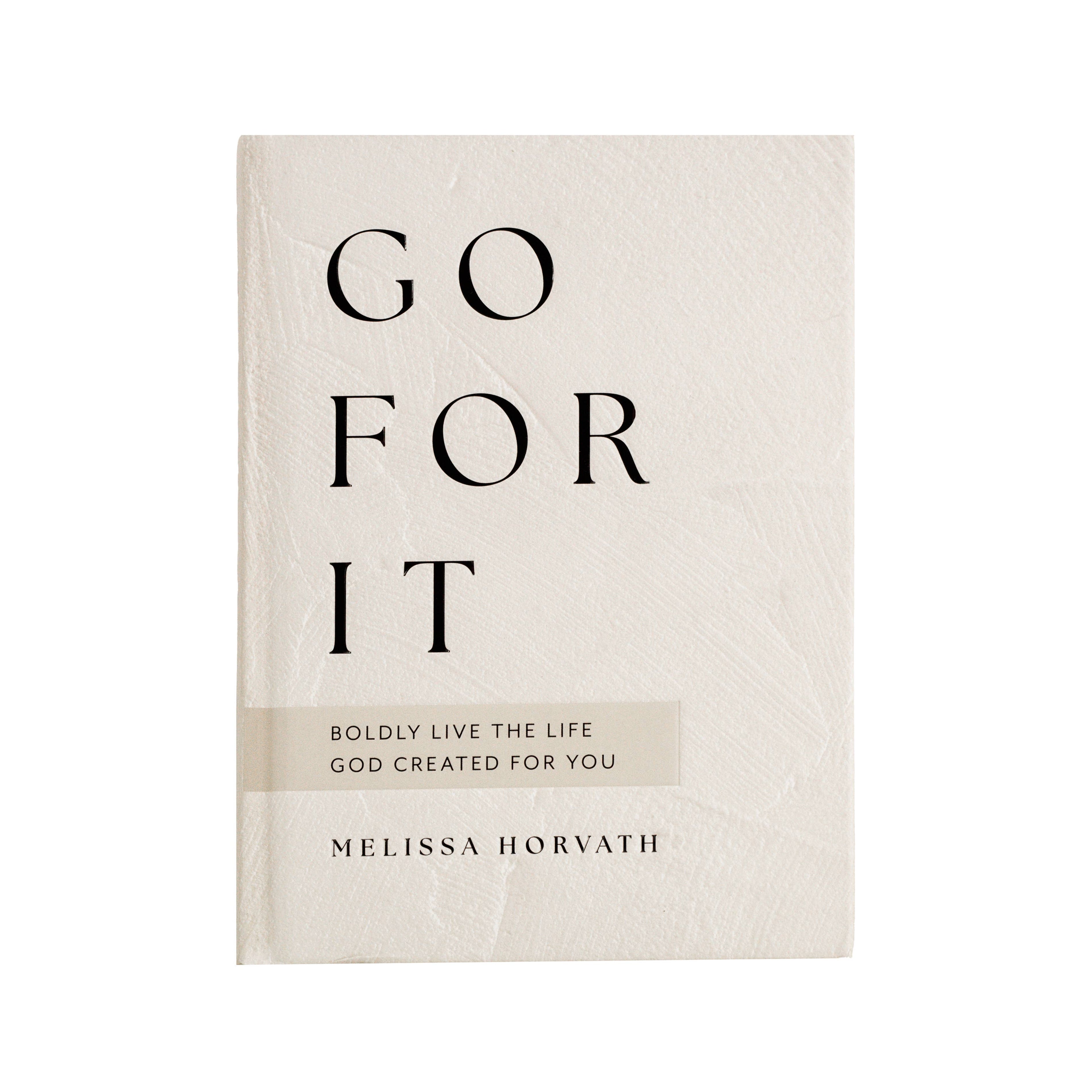 Devotional book cover with large 'Go For It' text and author name Melissa Horvath
