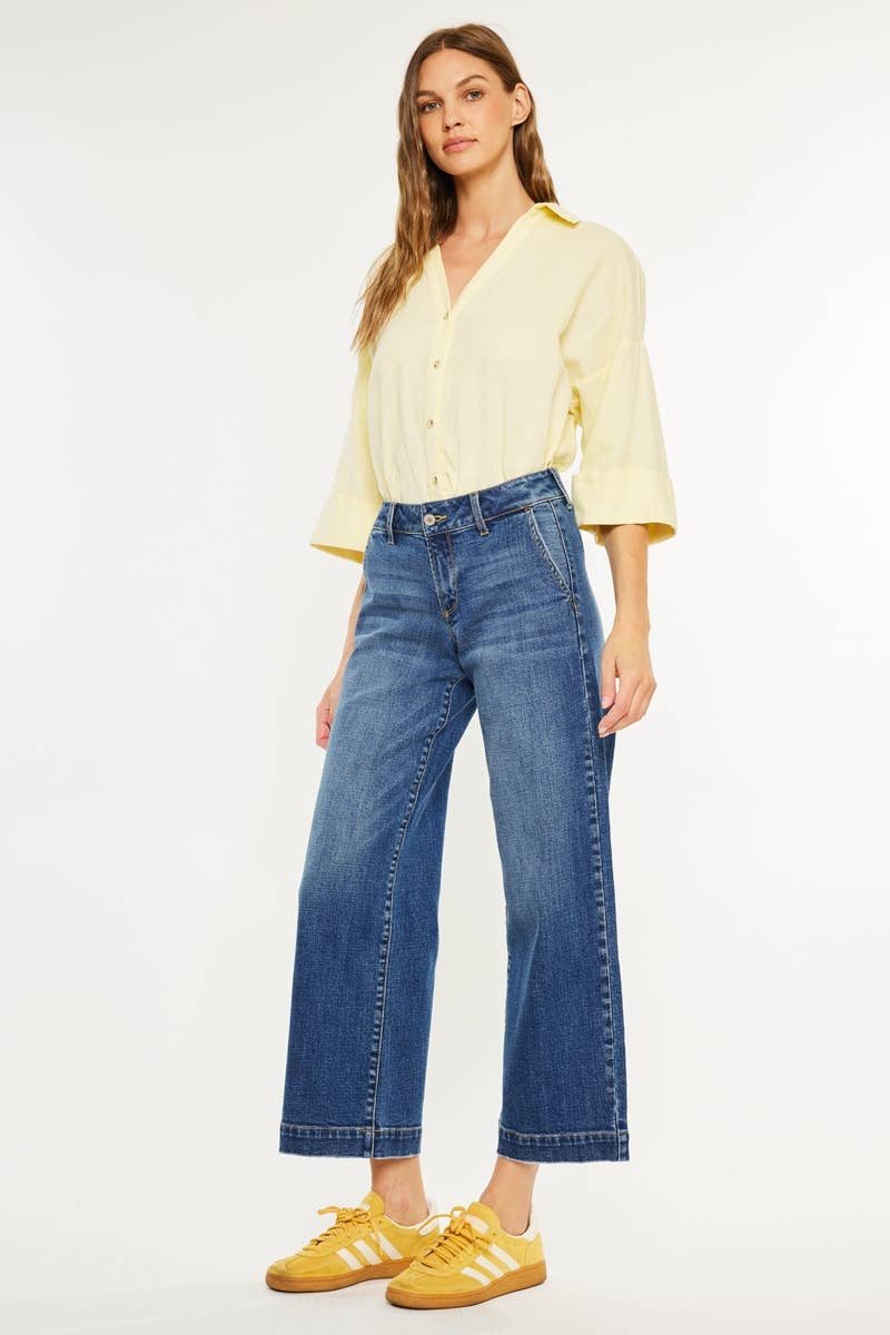 Kan Can USA - PETITE OPEN PACK MID RISE TROUSER WIDE LEG JEANS-KC70098M-PT