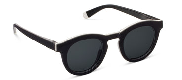 Black sunglasses with dark lenses on a white background