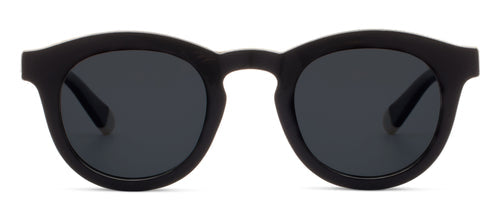 Black sunglasses with dark lenses on a white background
