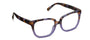 purple tortoiseshell eyeglasses on a white background