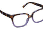 purple tortoiseshell eyeglasses on a white background