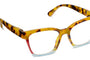 Tortoiseshell eyeglasses with a white frame on a white background