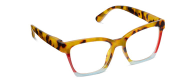Tortoiseshell eyeglasses with a white frame on a white background