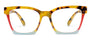 Multicolored eyeglass frames on a white background