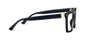 Black eyeglasses with gold accents on a white background