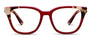 Red and tortoiseshell cat-eye glasses on a white background