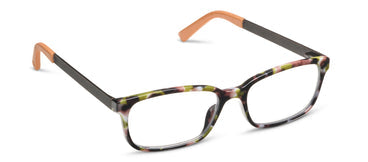 Eyeglasses with a colorful frame on a white background