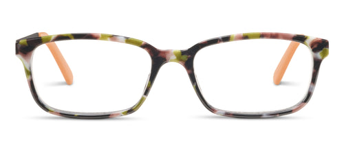 Multicolored eyeglasses on a white background