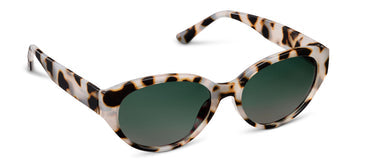 Sunglasses with tortoiseshell frame and dark lenses on a white background
