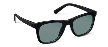 Black sunglasses with dark lenses on a white background