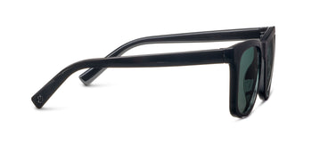 Black sunglasses with dark lenses on a white background