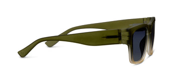Green sunglasses with dark lenses on a white background