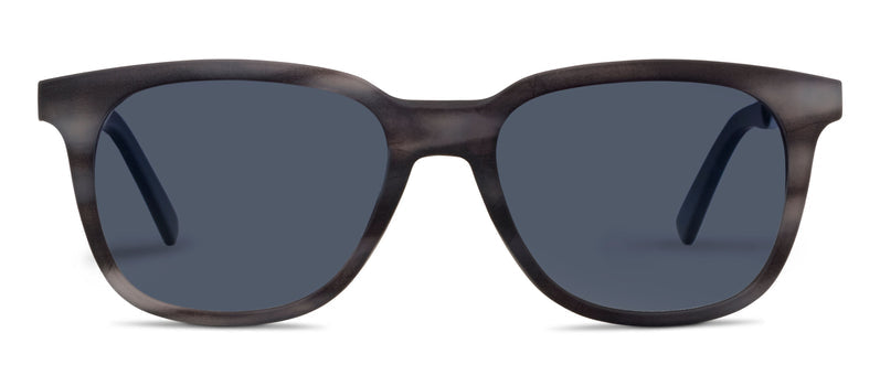 Sunglasses with dark frames and lenses on a white background