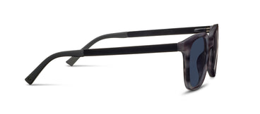 Black sunglasses with dark lens on a white background
