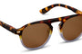 Sunglasses with tortoiseshell frame and brown lenses on a white background