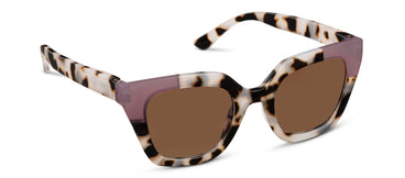 Sunglasses with a tortoise frame and brown lenses on a white background