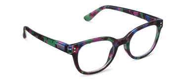 Multicolored cat-eye glasses on a white background