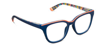 Blue eyeglasses with colorful frame on a white background