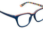 Blue eyeglasses with colorful frame on a white background