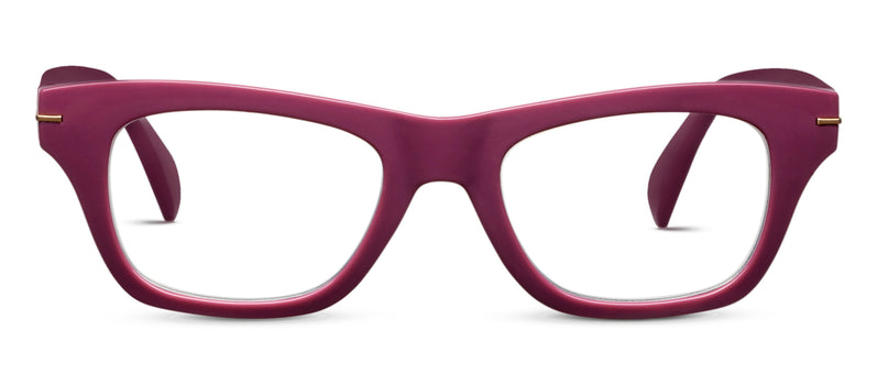 cherry red eyeglasses on a white background