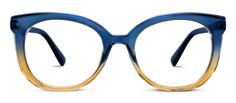 Blue and yellow gradient eyeglasses on a white background