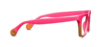 Pink sunglasses with brown tips on a white background